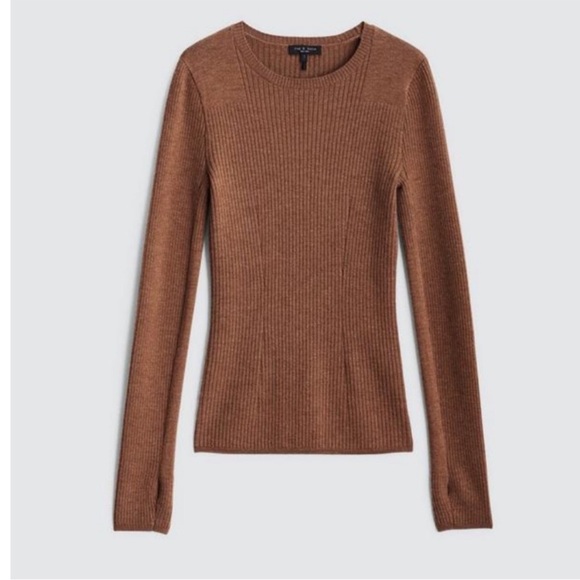 RAG & BONE audrina washable wool crew sweater slim fit camel brown size M - Picture 5 of 14